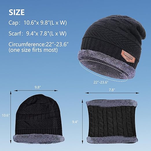 2PCS Winter Beanie Hat Scarf Set for Men and Women