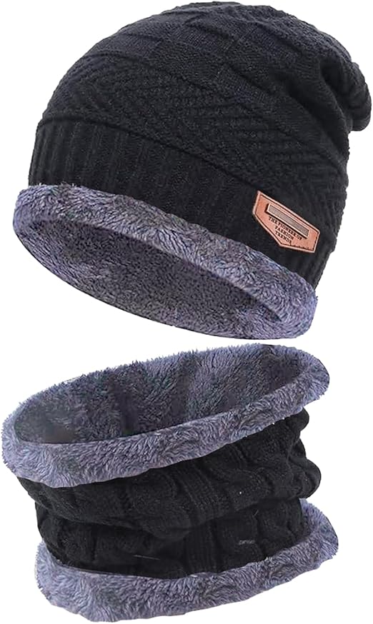 2PCS Winter Beanie Hat Scarf Set for Men and Women