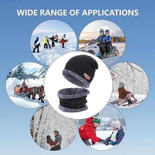 2PCS Winter Beanie Hat Scarf Set for Men and Women