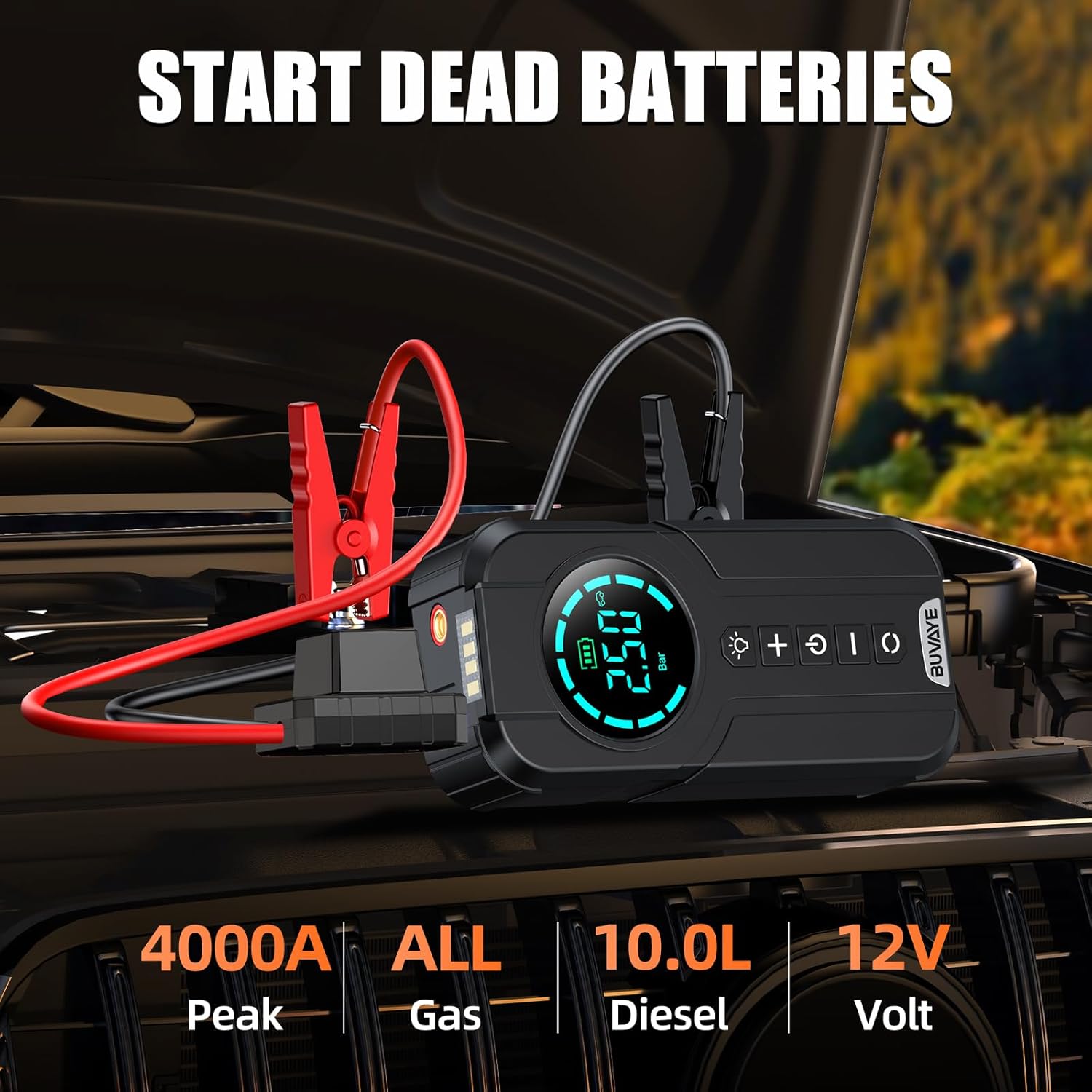 Portable 4000A Car Jump Starter with Air Compressor
