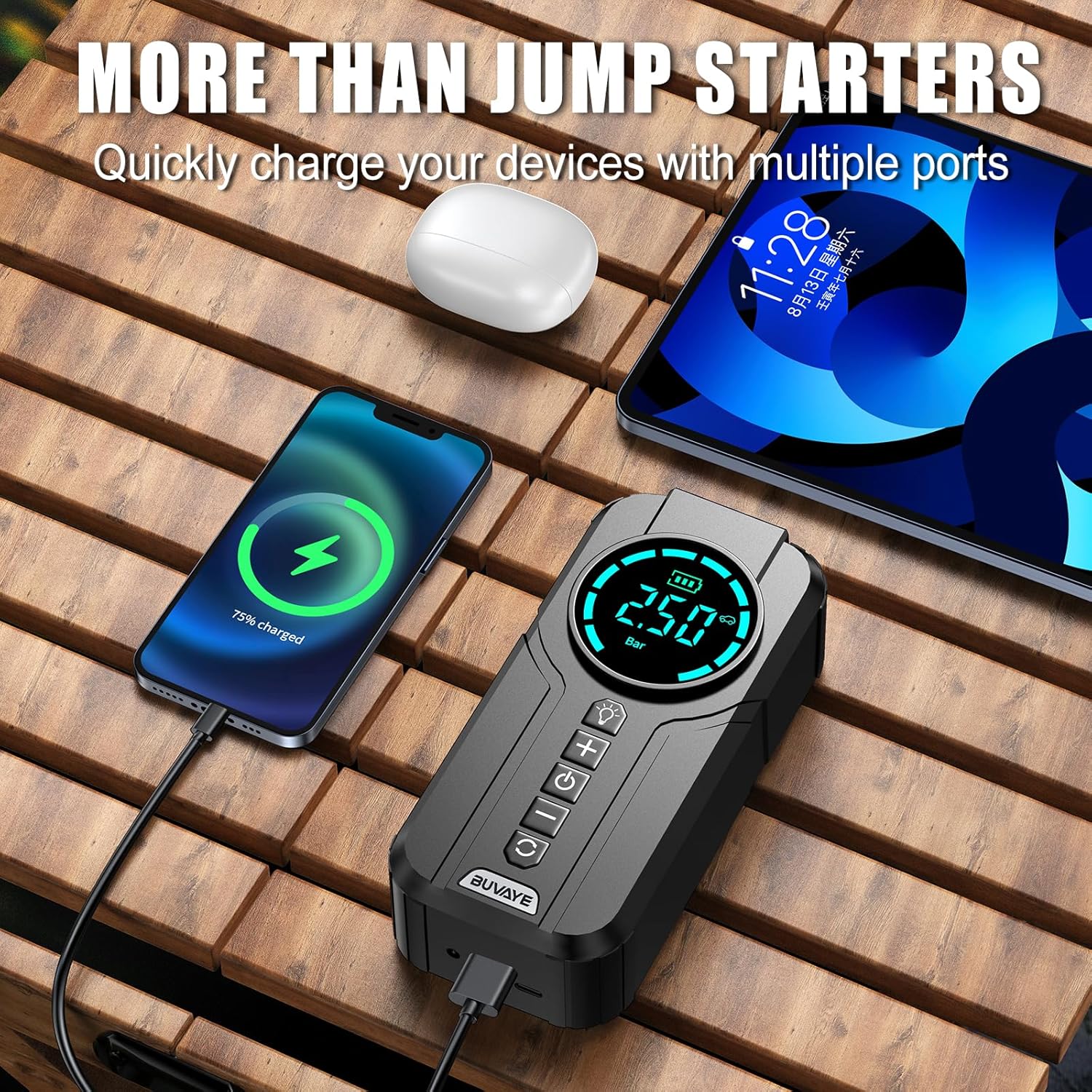 Portable 4000A Car Jump Starter with Air Compressor