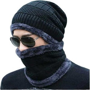 2PCS Winter Beanie Hat Scarf Set for Men and Women
